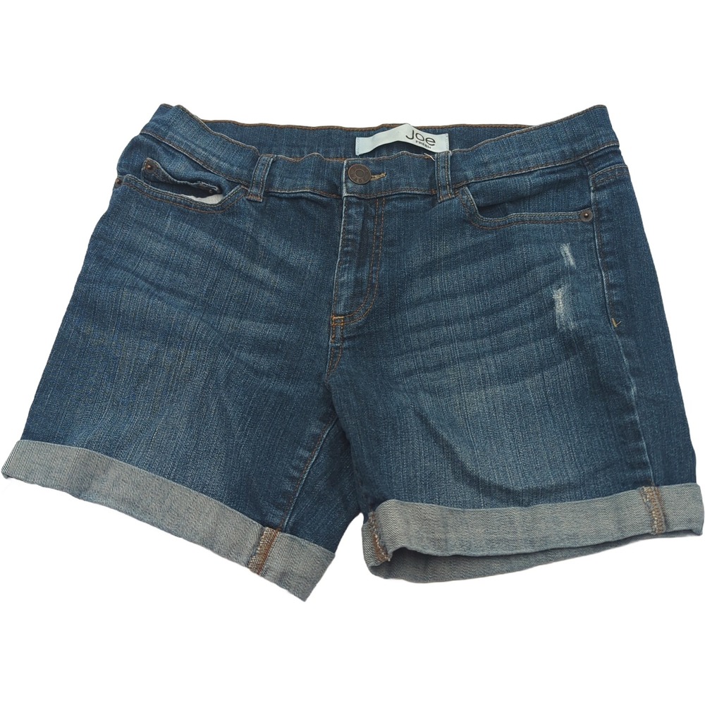 Joe Fresh Womens Size 6 Dark Wash Cuffed Denim Shorts Distressed Stretch Indigo